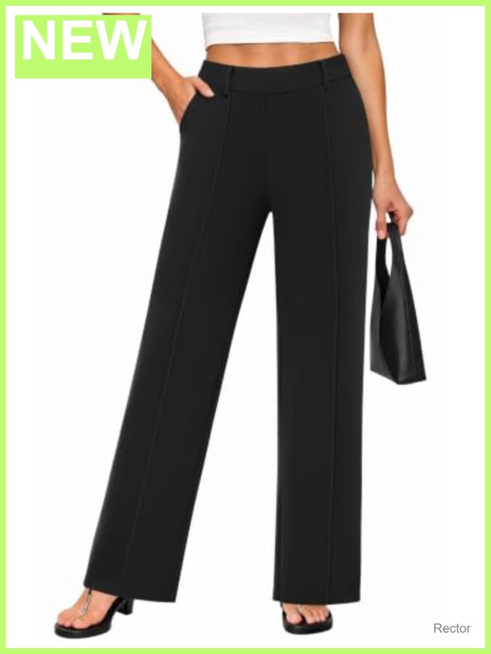 Wide Leg Dress Pants Pull On Business Casual Slacks Stretch High Rise
